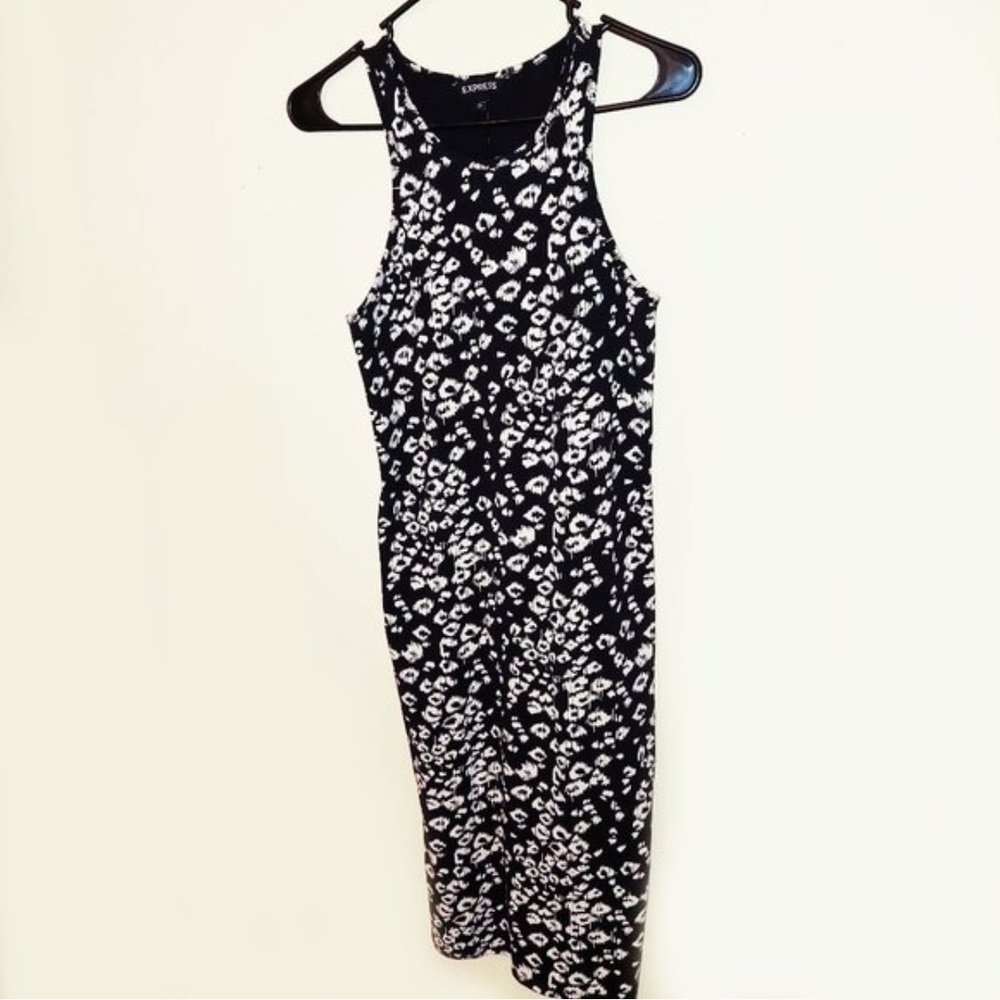 Express Black and White Animal Print Midi Dress